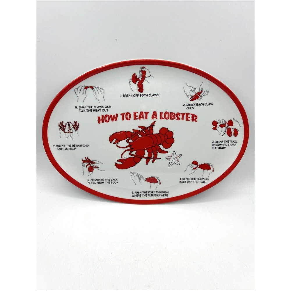 "How To Eat A Lobster" Melamine Oval Plate Tray Platter Seafood Boil 14" x 10"